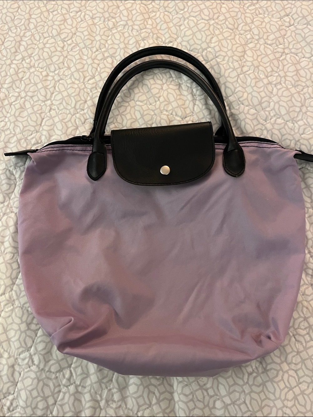 Celine Dion Lavender Tote with Black Trim